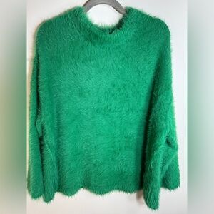 free people green fuzzy sweater size extra small, is oversized
